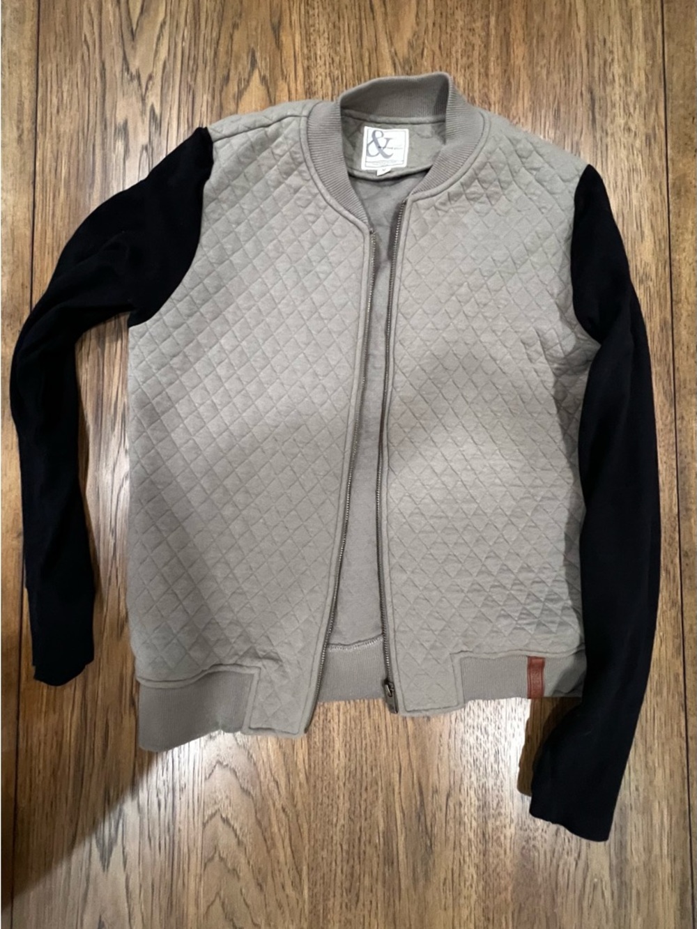 Quilted Bomber Jacket - Taupe with Black Sleeves